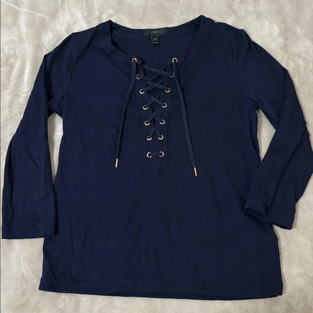 J. Crew Dark Blue Lace-Up Top Size XXS